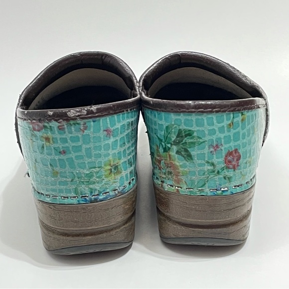 Dansko Teal Turquoise Floral Nurses Clogs 39 Dental Office Clinic Snakeskin - Picture 4 of 7